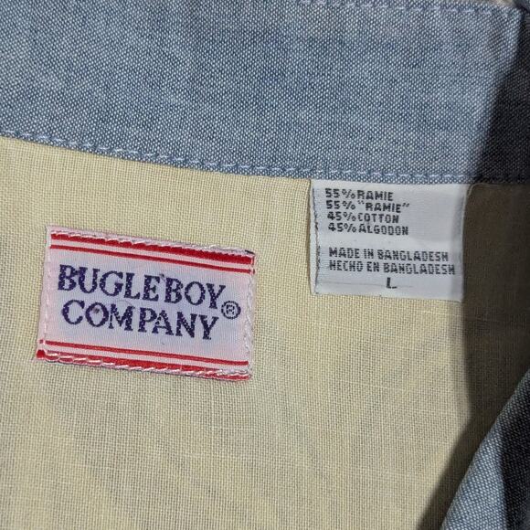 Vintage Bugle Boy Tropical Hawaiian Button Down Shirt Short Sleeve Collared Tan - Picture 3 of 3